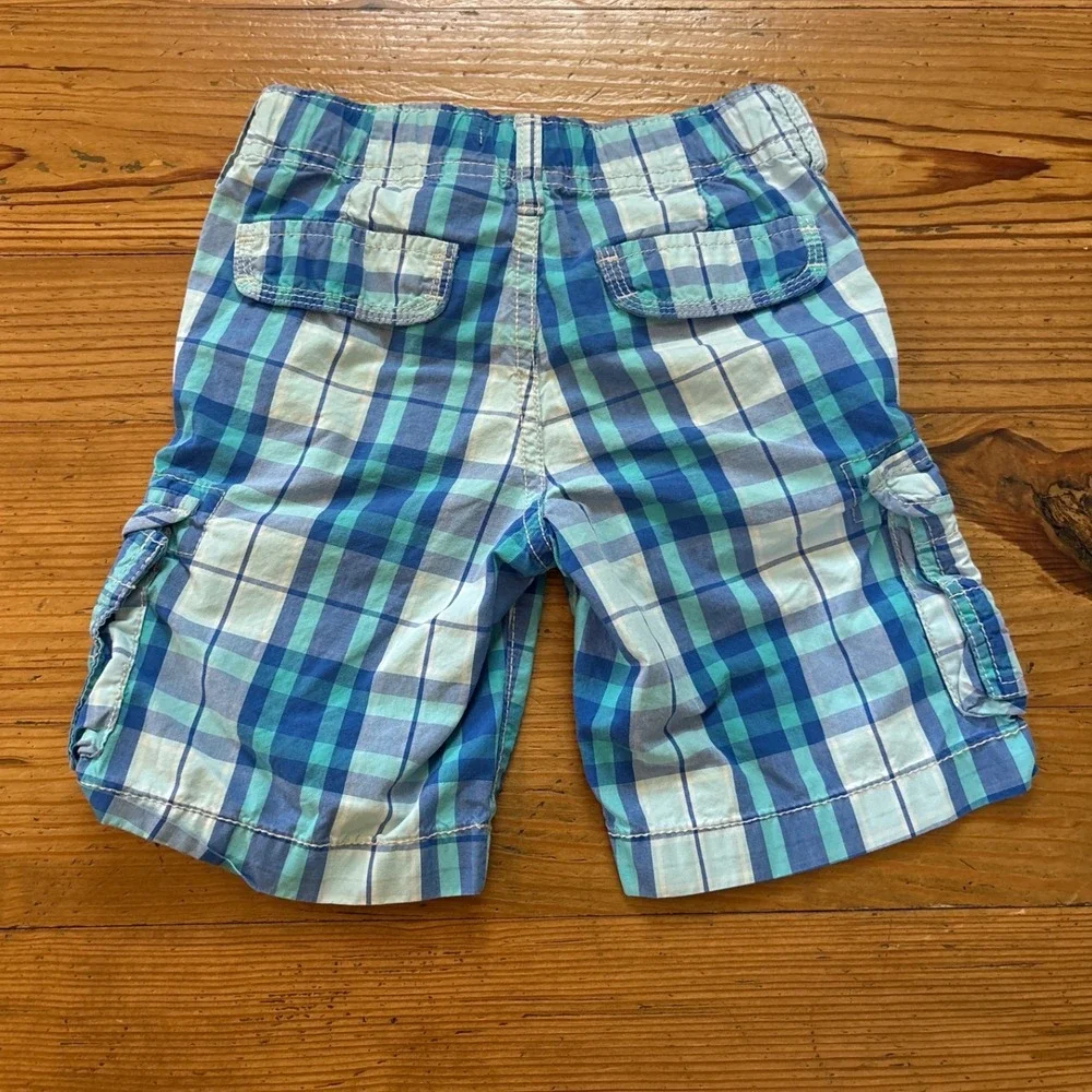 OshKosh B'gosh Cargo Shorts Kids Blue Plaid‎ Excellent Cotton Pockets SIZE 5